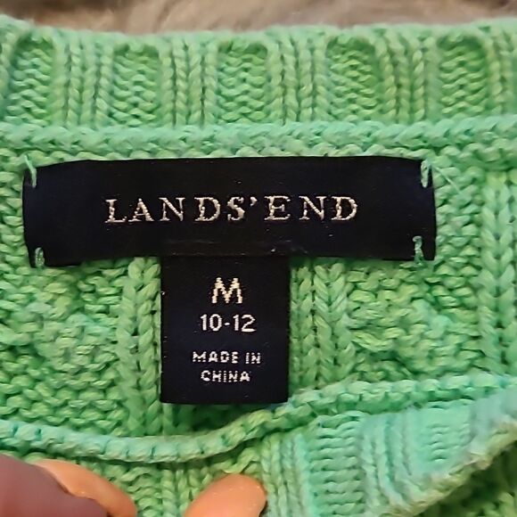 Lands ends womens bright green baumewolle knit sweater with button neck - Picture 2 of 5